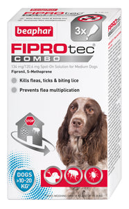 Beaphar FIPROtec COMBO Medium Dog Spot On 3 Tube - Littlehampton Exotics 